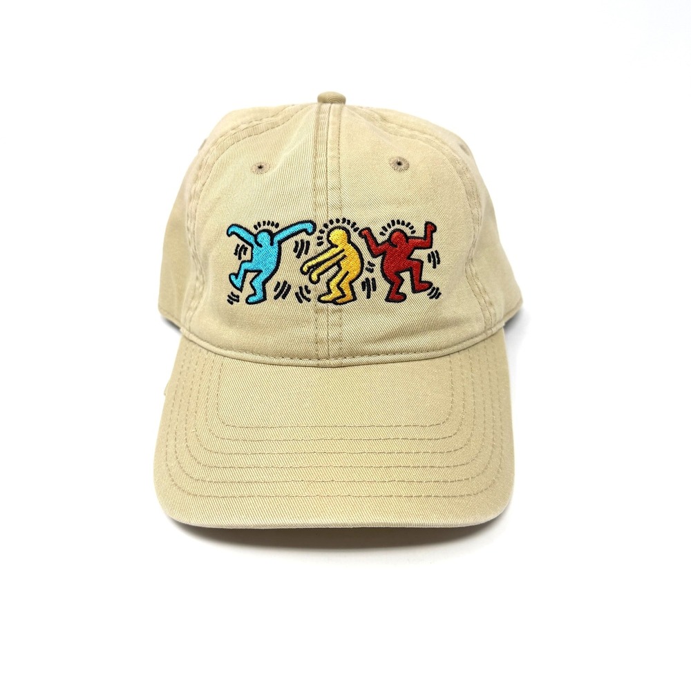 Keith Haring Mad Engine Dancing Figures Beige Cotton Dad Hat Strapback OSFM NWOT